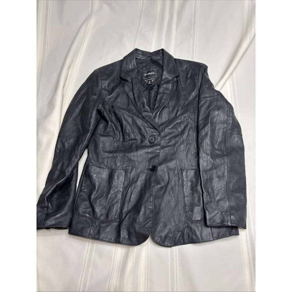 Outbrook Women's Blazer Soft Genuine Lambskin M Black‎